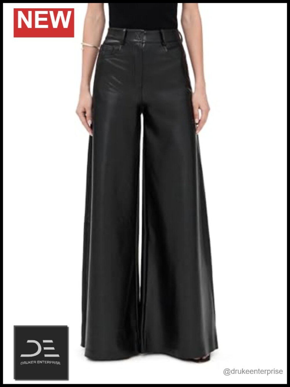 Wide Leg Faux Leather Jeans with High Rise 5-Pocket